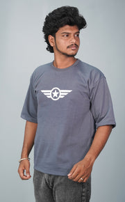 Five Sleeve Round Neck STAR Printed Tshirt for Men - Denim Blue-T-Shirt-7 Man